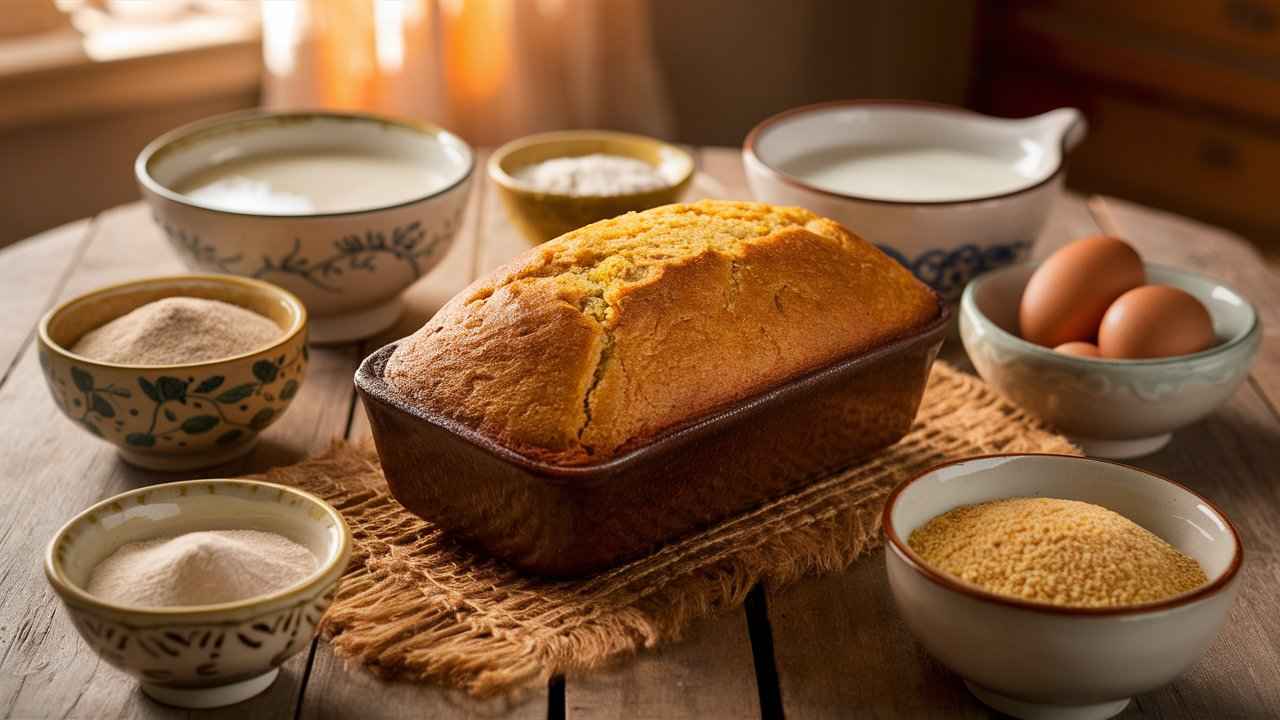 Freshly baked cornbread with buttermilk and milk ingredients.