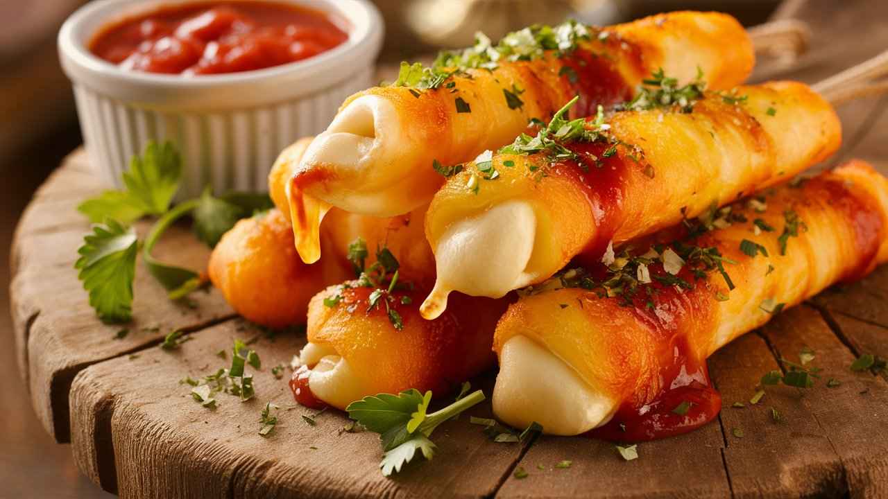 Roasted garlic cheese sticks with marinara sauce