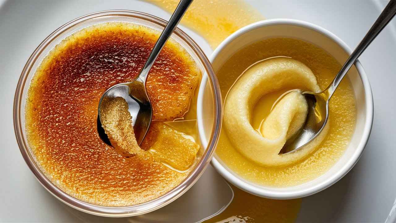 A delicious crème brûlée with caramelized sugar and a creamy custard.