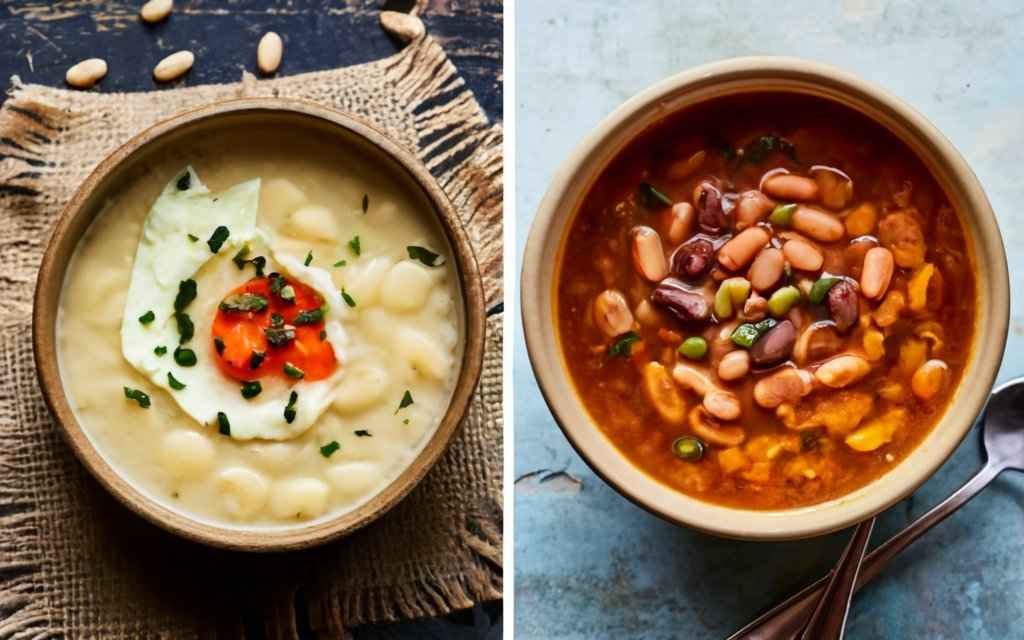 Side By Side Comparison Of Thin And Thick Bean Soupe