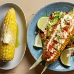 Side-by-side visual comparison of street corn and elote on separate plates.